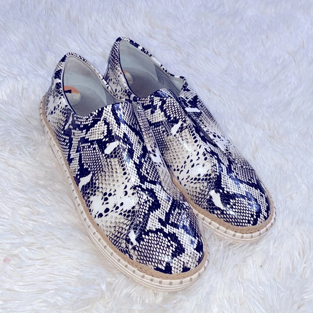 J Slides Black White Python Print Slip On Espadrille Sneakers Size 7